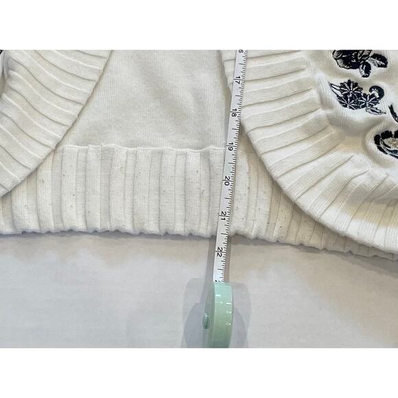 Christopher & Banks Cotton Blend Ivory Floral Applique Open Cardigan, Size XL - Picture 11 of 13